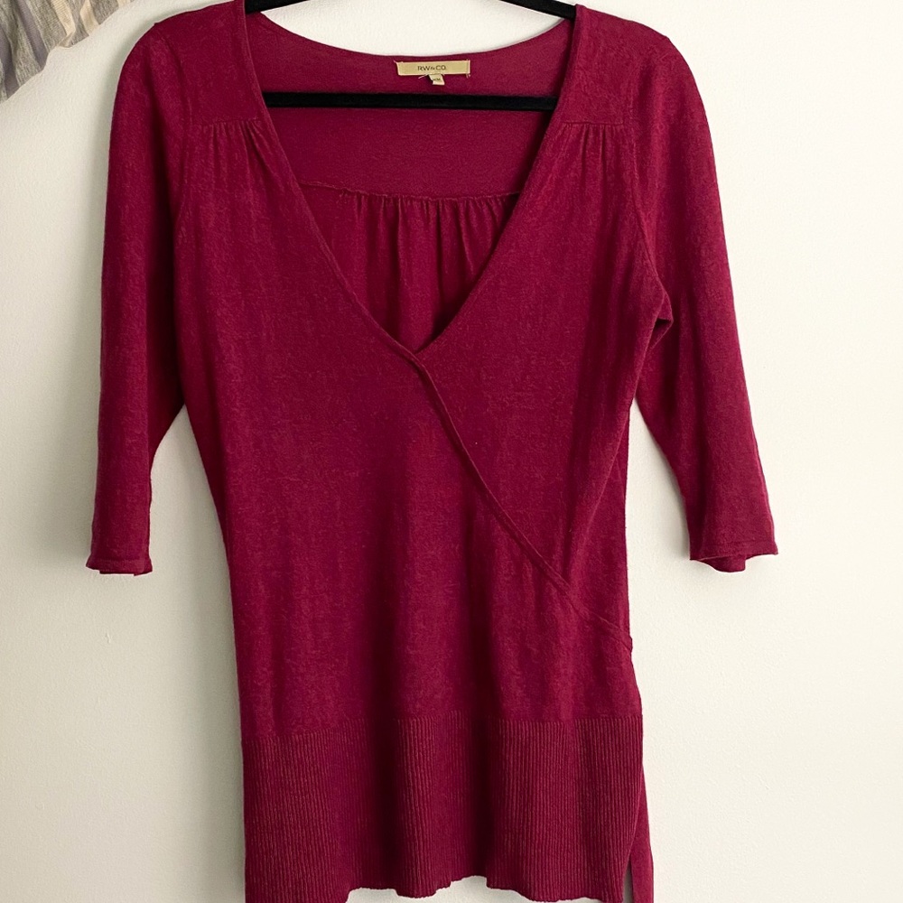 R&W Burgundy 3/4 Sleeve Knit Blouse - Picture 3 of 8